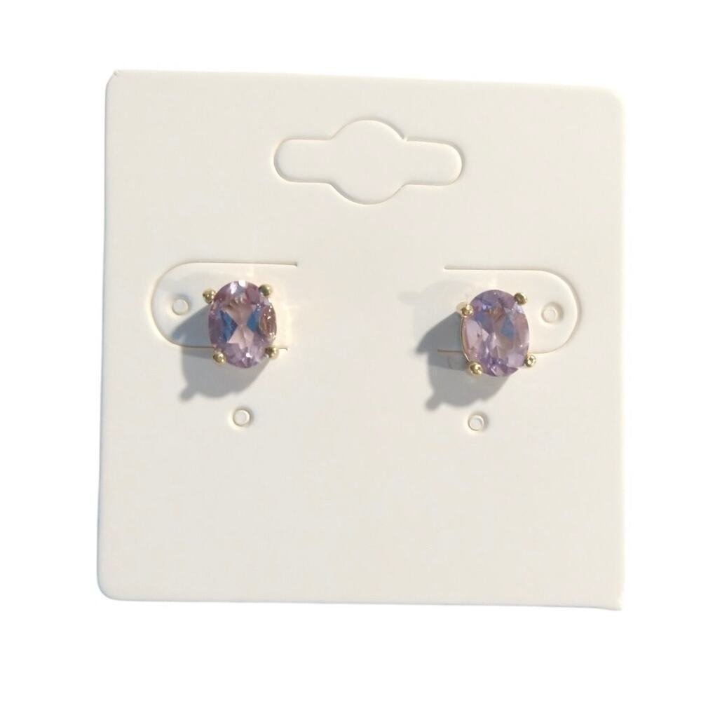 Ca Signed 14k Yellow Gold over 925 Sterling Silver Stud Earrings Amethyst Posts